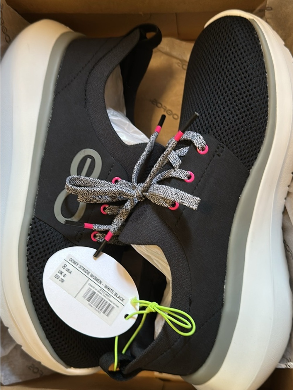 Women's OOFOS OOMY Stride Black Lace-up Sneakers New Size 8